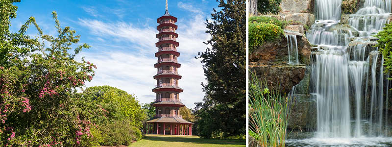 Vattenfall och exotiska växter i Kew Gardens i London, på en trädgårdsresa med Allers Trädgård.